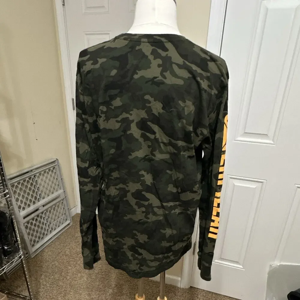 Caterpillar CAT Mens L Green Camo Logo Crew Neck Long Sleeve Cotton Jersey Tee - Picture 4 of 8